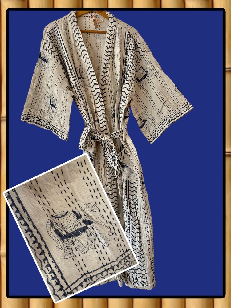 Padded  bathrobe elephant blockprint 100%cotton