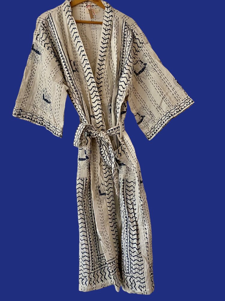 Padded  bathrobe elephant blockprint 100%cotton