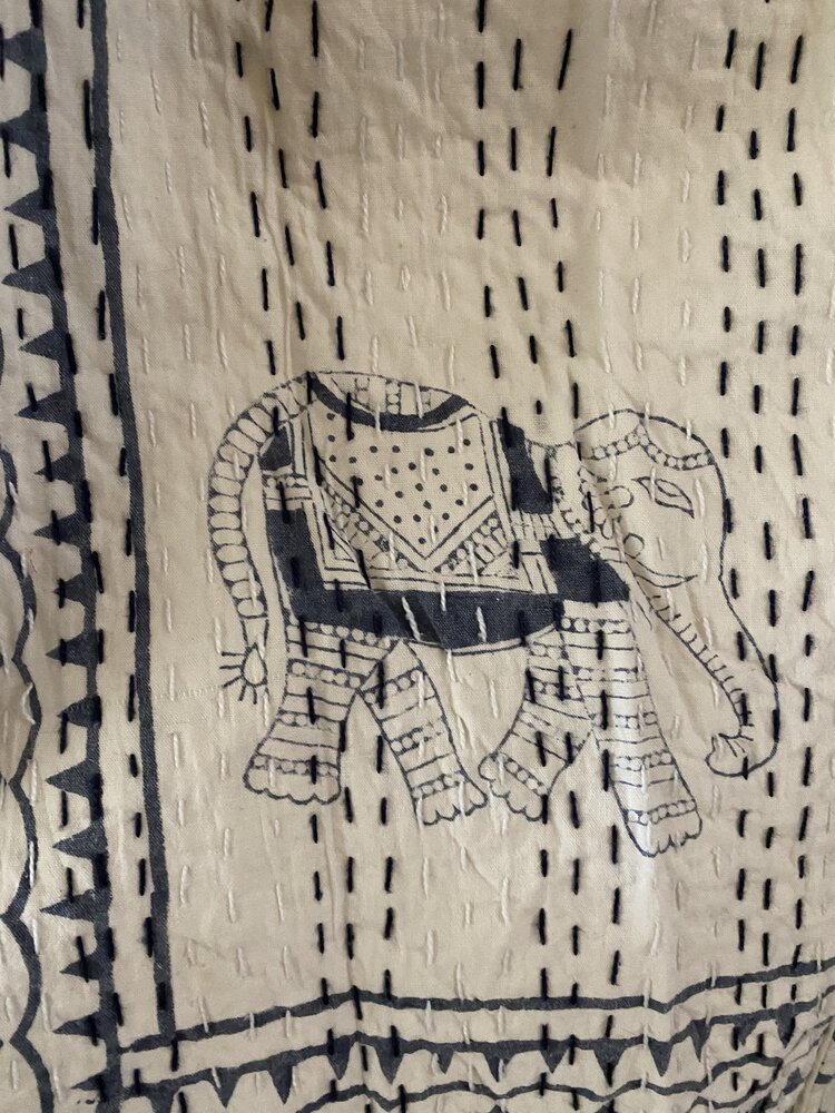 Padded  bathrobe elephant blockprint 100%cotton