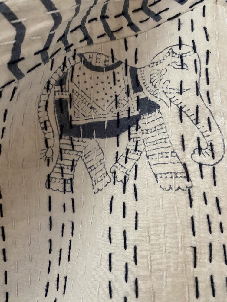 Padded  bathrobe elephant blockprint 100%cotton