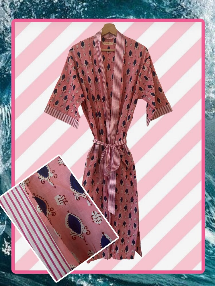 Pink stripe bathrobe 100%cotton