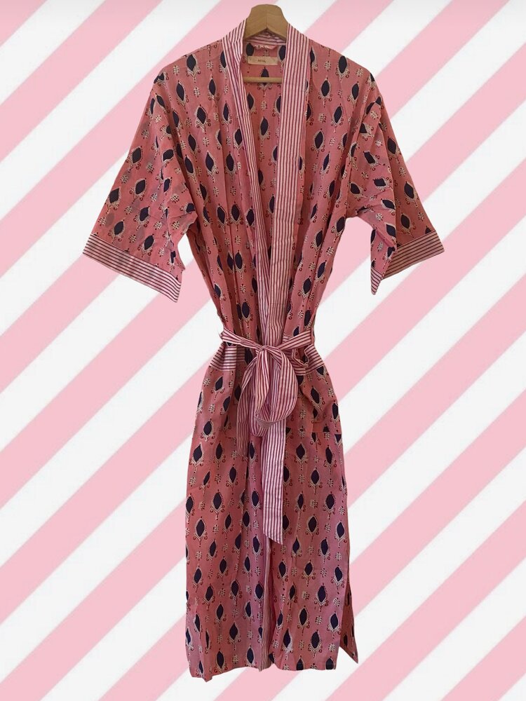 Pink stripe bathrobe 100%cotton