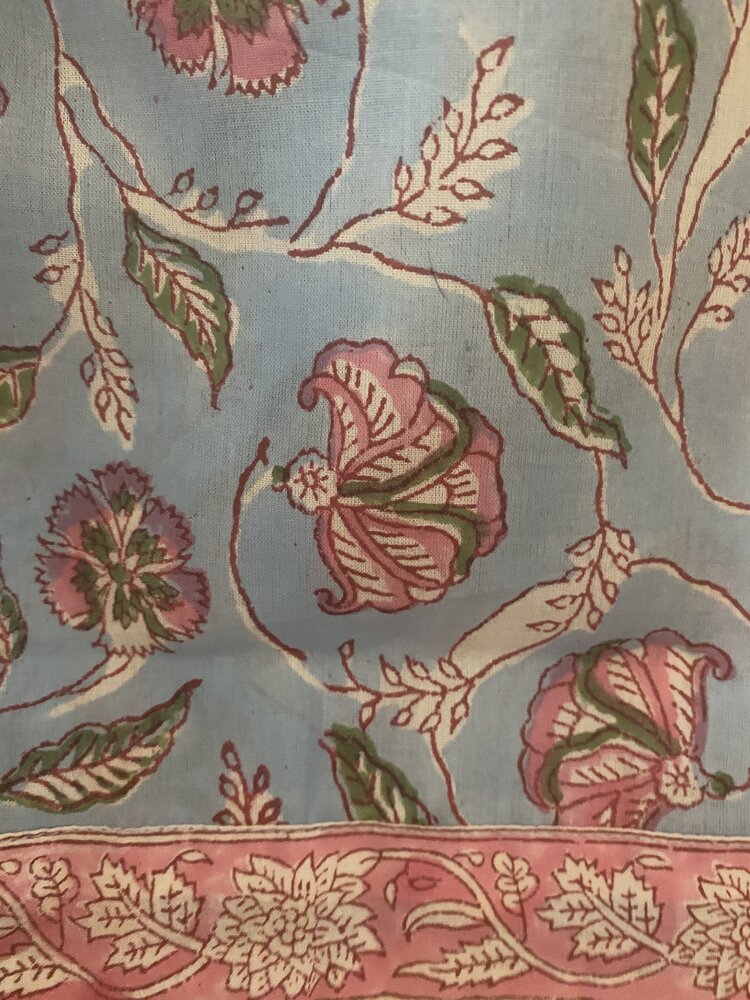 Blue pink flower bathrobe 100% cotton