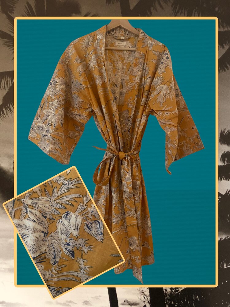 Mellow Yellow floral bathrobe 100% cotton