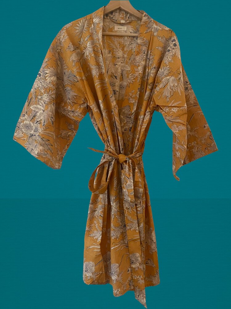 Mellow Yellow floral bathrobe 100% cotton