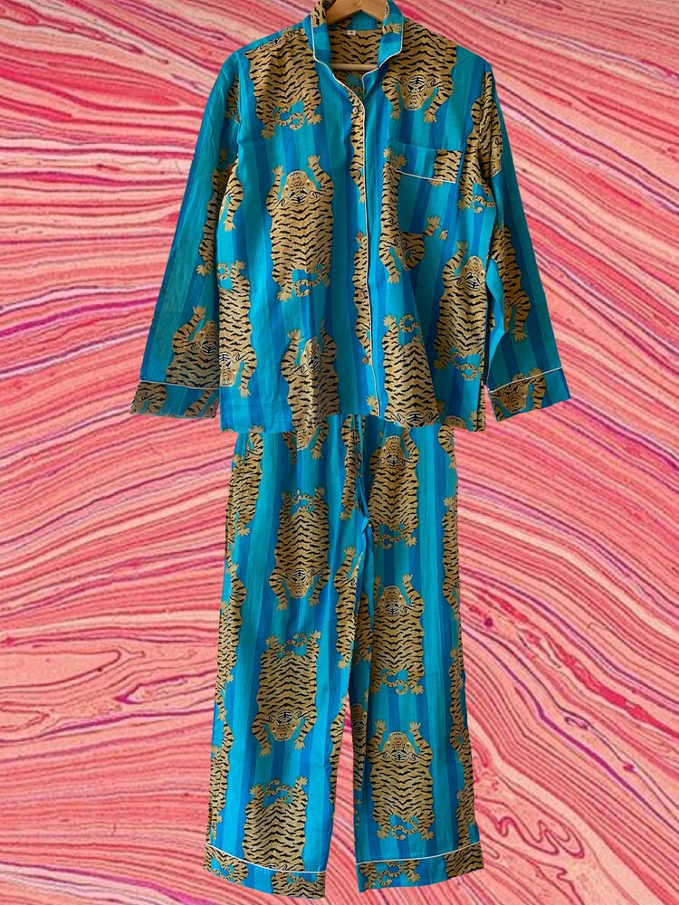 Tiger pyama blue stripe 100%cotton