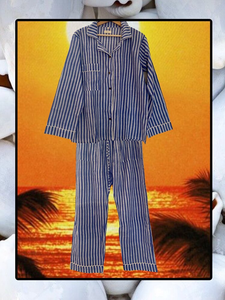 Blue white classic striped pyama 100%cotton