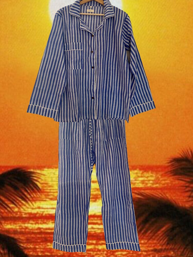 Blue white classic striped pyama 100%cotton