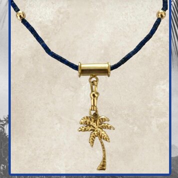 Lapis Lazuli necklace with Palm charm 14 crt Lapis Lazuli necklace with Palm charm 14 crt