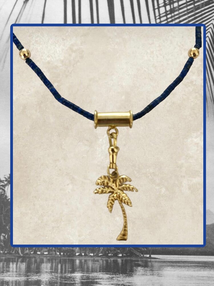 Lapis Lazuli necklace with Palm charm 14 crt