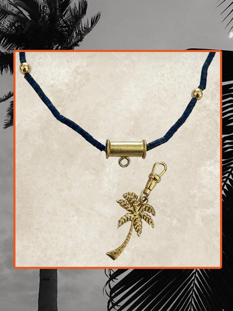 Lapis Lazuli necklace with Palm charm 14 crt