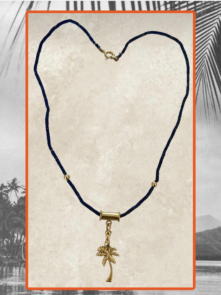 Lapis Lazuli necklace with Palm charm 14 crt