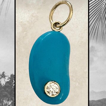 Turquoise bean  charm with diamond inlay 14 crt