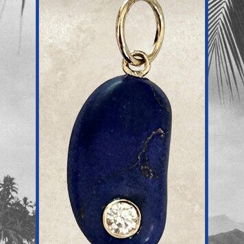 Lapis Lazuli bean charm diamond inlay 14 crt