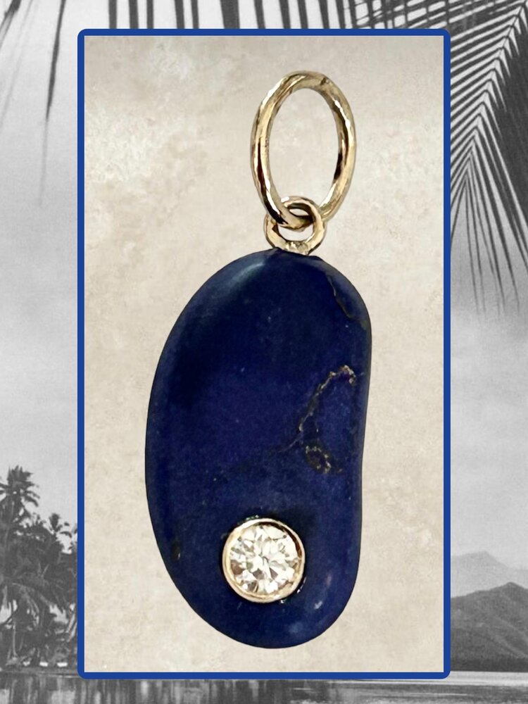 Lapis Lazuli bean charm diamond inlay 14 crt