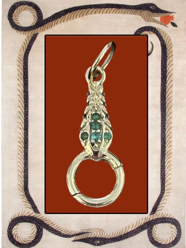 Emerald Snake charm holder 14 crt gold