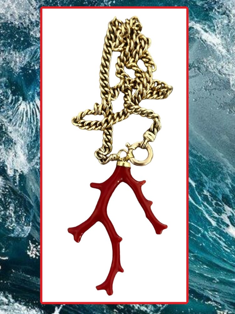 Very large polished Coral branch in a 18 crt gold setting