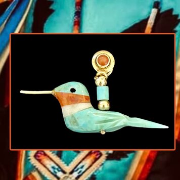 Hopi Navajo Colibri spirit earring turquoise and coral 14 crt
