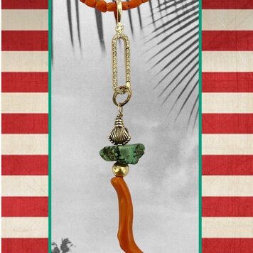 Unpolished Coral shell charm turquoise 14 crt