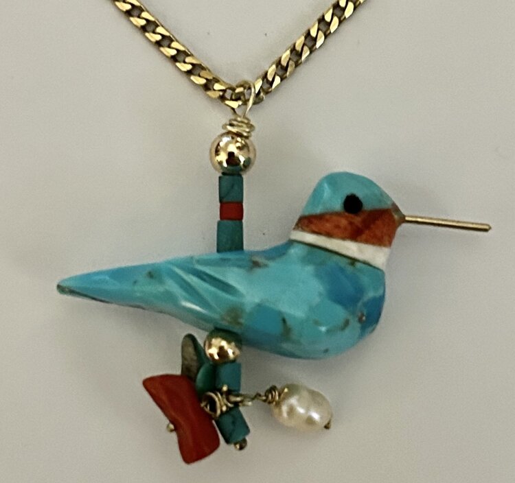 Hummingbird Turquoise with 14 ct gold details
