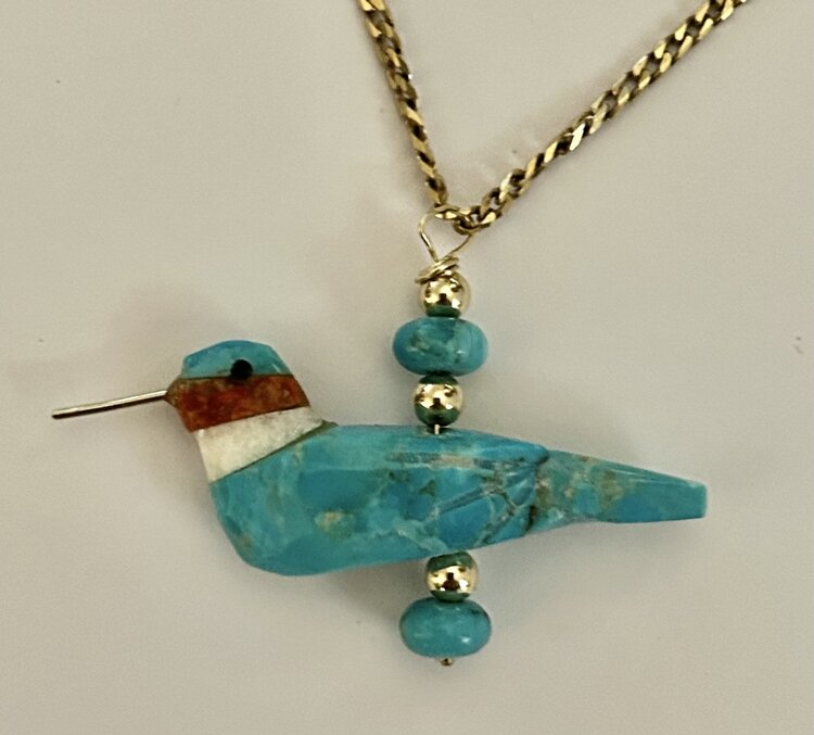 Hummingbird Turquoise with 14 crt gold details