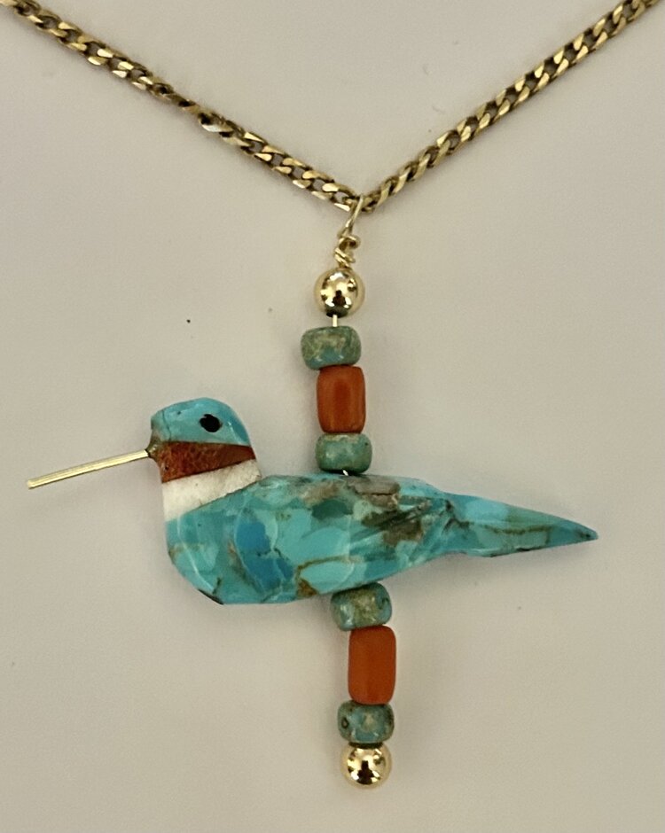 Hummingbird Turquoise 14 crt gold details