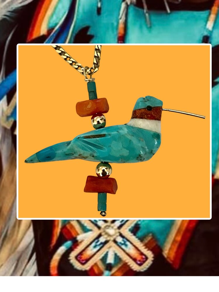 Hummingbird turquoise charm 14 crt gold