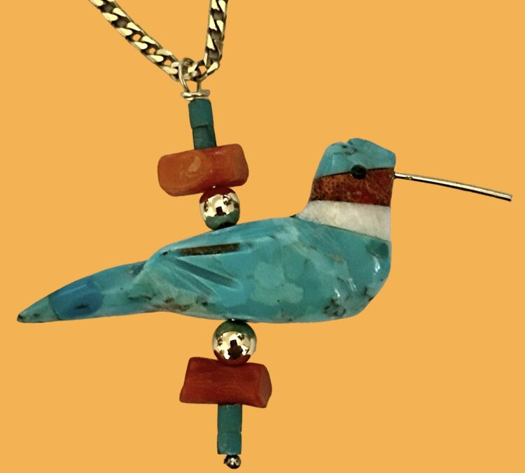 Hummingbird turquoise charm 14 crt gold