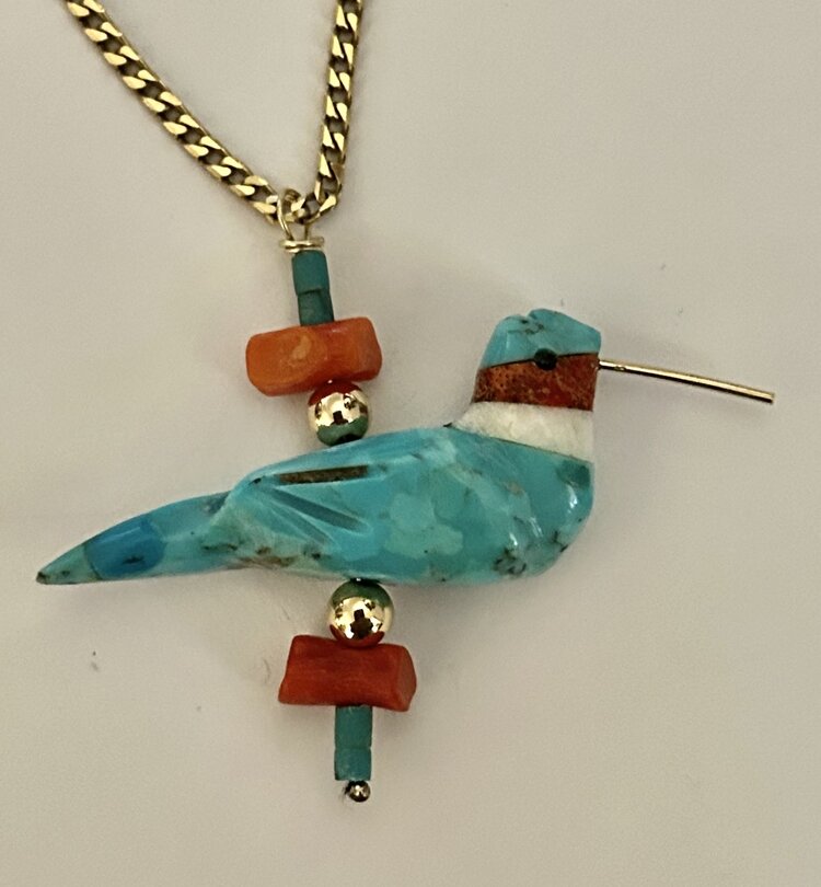 Hummingbird turquoise charm 14 crt gold
