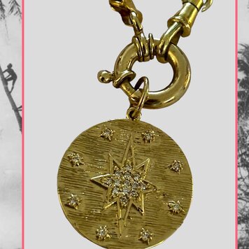 Medium unpolished diamond starburst token charm 14 crt