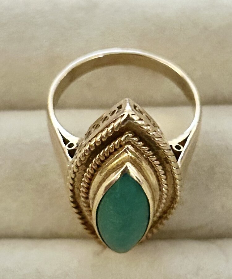 Malachite oval wire ring 18 crt