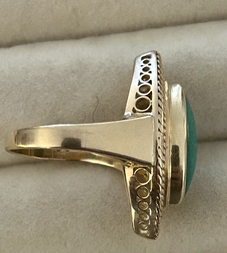 Malachite oval wire ring 18 crt