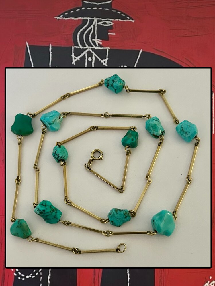 Navajo necklace bars and turquoise nuggets