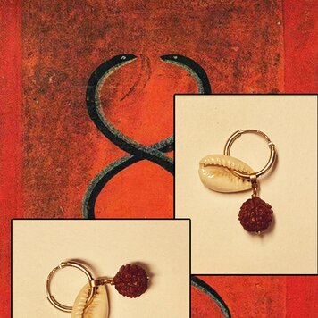 Cowrie and Rudrak lucky charm earring 14 crt