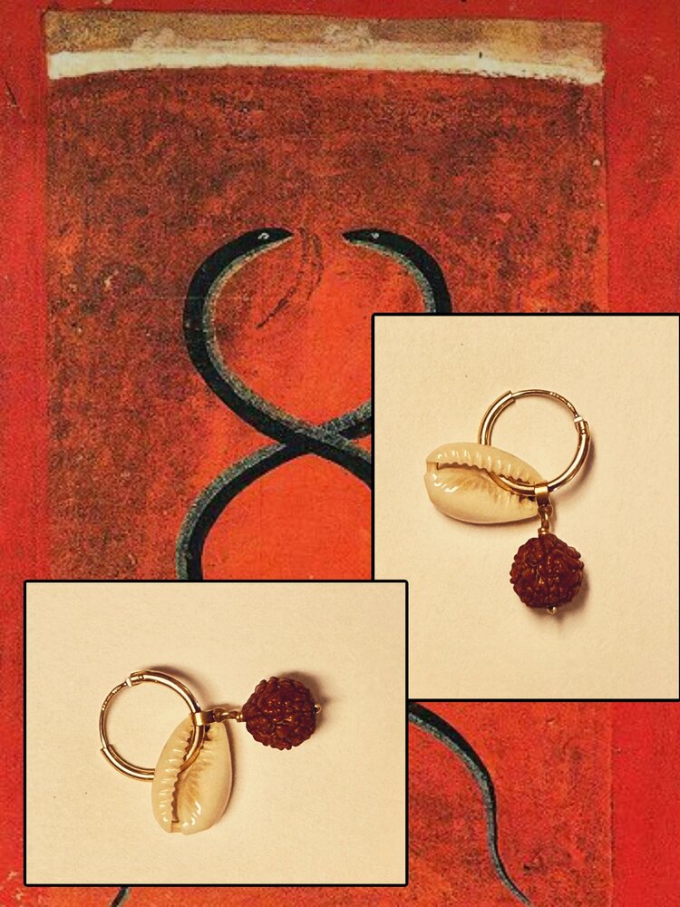 Cowrie and Rudrak lucky charm earring 14 crt