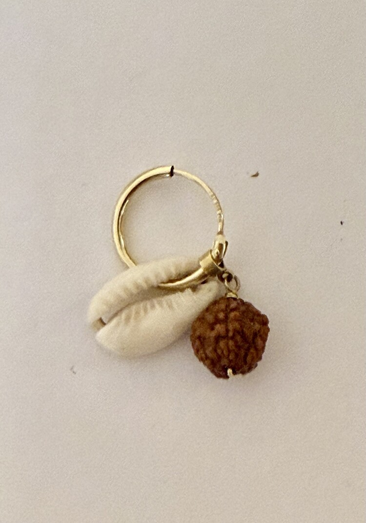 Cowrie and Rudrak lucky charm earring 14 crt