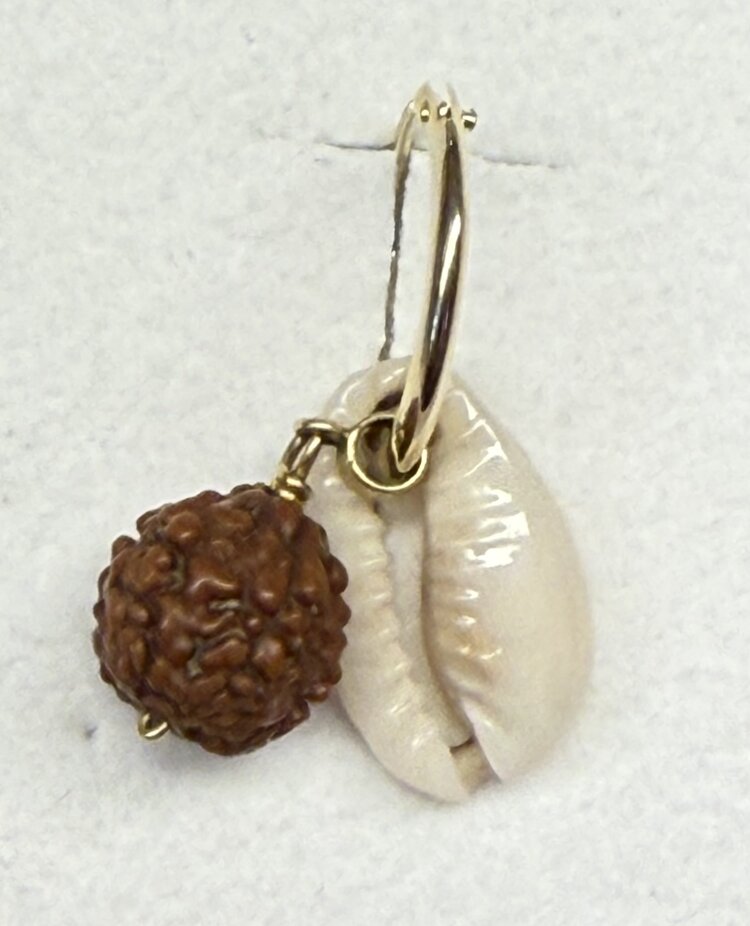 Cowrie and Rudrak lucky charm earring 14 crt