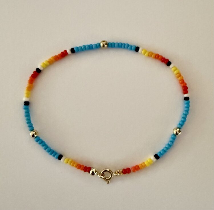 Navajo bracelet 14 crt gold lock and beads