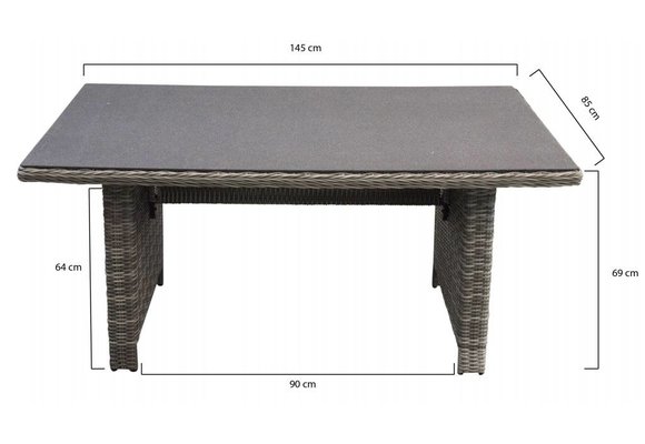 Gartentisch Dublin 145 x 85 cm | Aschgrau | Polyrattan & Keramik
