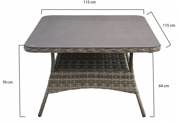 Gartentisch Dublin 115 x 115 cm | Aschgrau |  Rattan & Keramik