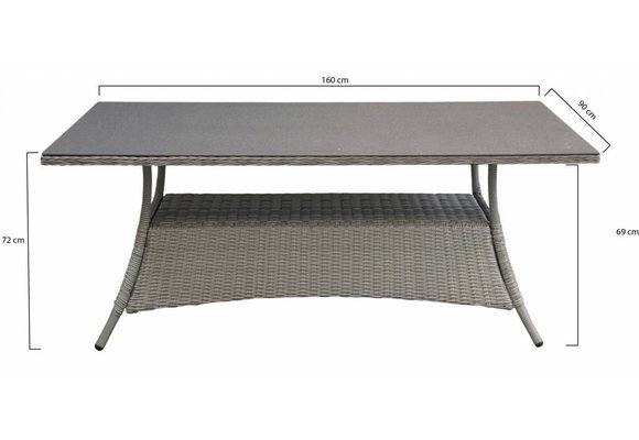 Gartentisch Dublin 160 x 90 cm | Mystic Grau | Polyrattan & Keramik