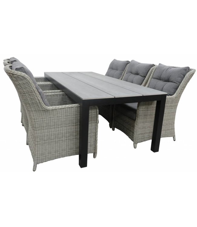 7-Teilige Gartenset 6 Milano Gartenstühle Mystic Grey / Limasol Tisch