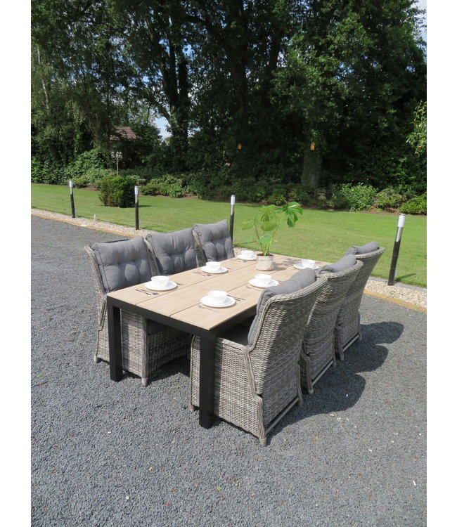 7-teiliges Gartenset 6 verstellbare Milano Stühle Aschgrau 225 cm Lima