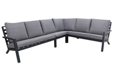 4-teiliges Ecklounge-Set | Bezano | Mattschwarz / Grau | Aluminium