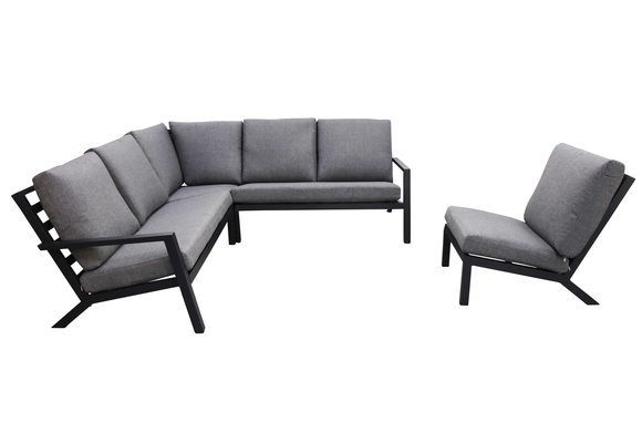 4-teiliges Ecklounge-Set | Bezano | Mattschwarz / Grau | Aluminium