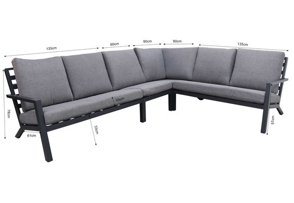 4-teiliges Ecklounge-Set | Bezano | Mattschwarz / Grau | Aluminium