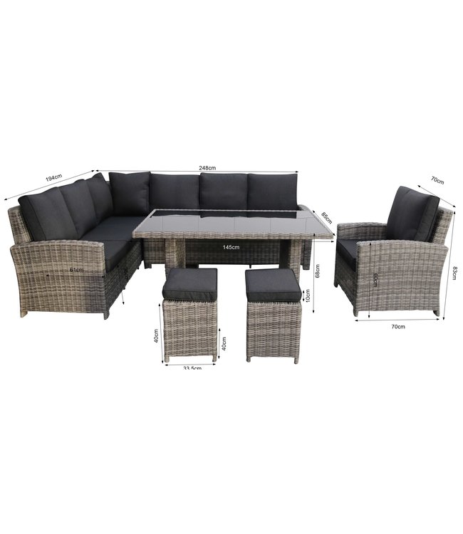 Lounge - Set | Capetown Links | Aschgrau | Wicker - 4 Jahreszeiten