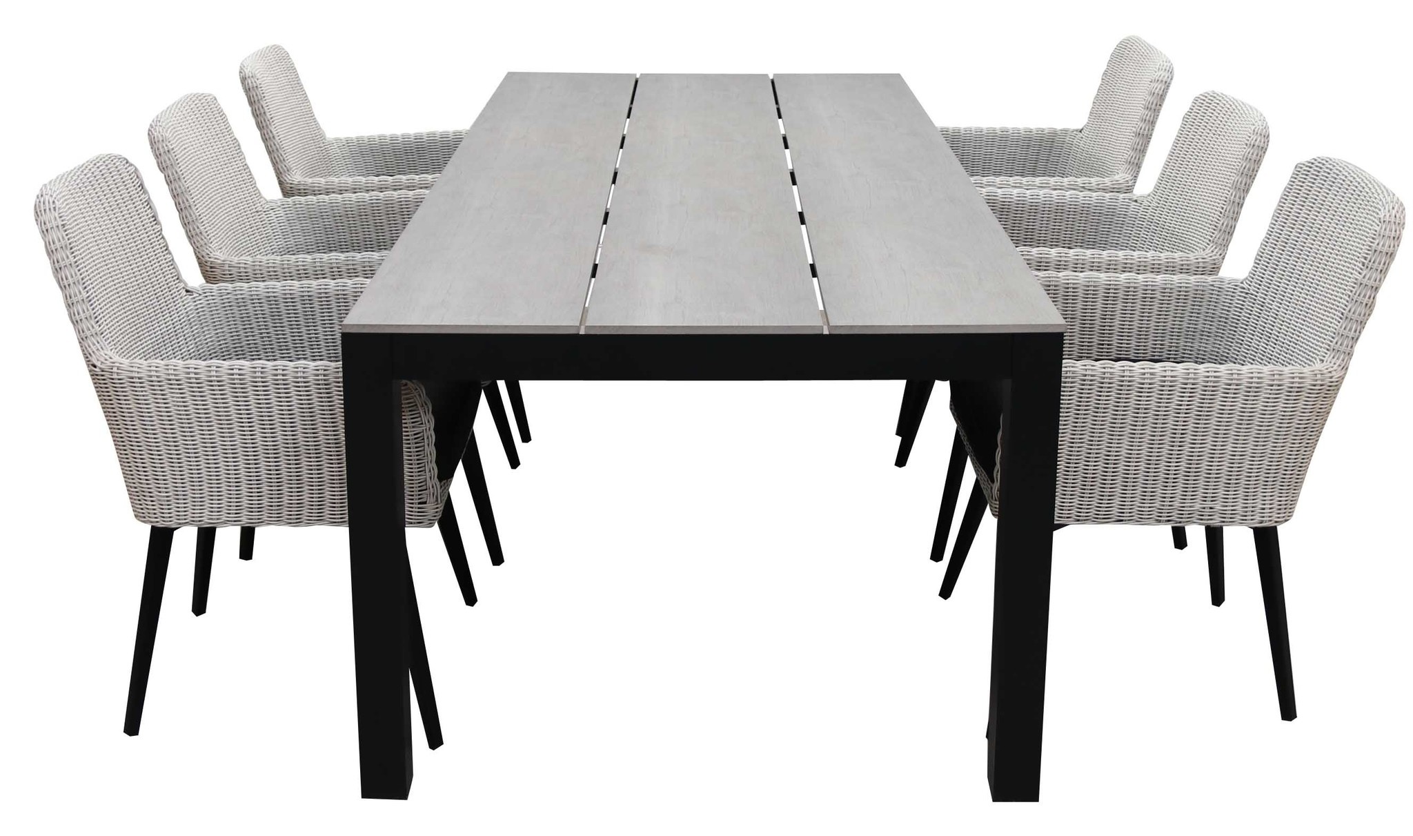 7-teiliges Gartenset | 6 Pisa Stühle (Weiß) | 225 cm Tisch