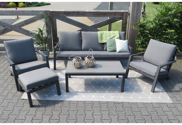 3-Sitzer Lounge-Sofa | Bezano Mattschwarz / Grau | Aluminium