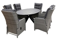 7-Teiliges Garten-set 6 Dublin Verstellbare Gartenstühle (Mystic Grau) / Limasol  Tish Oval 220cm Grau